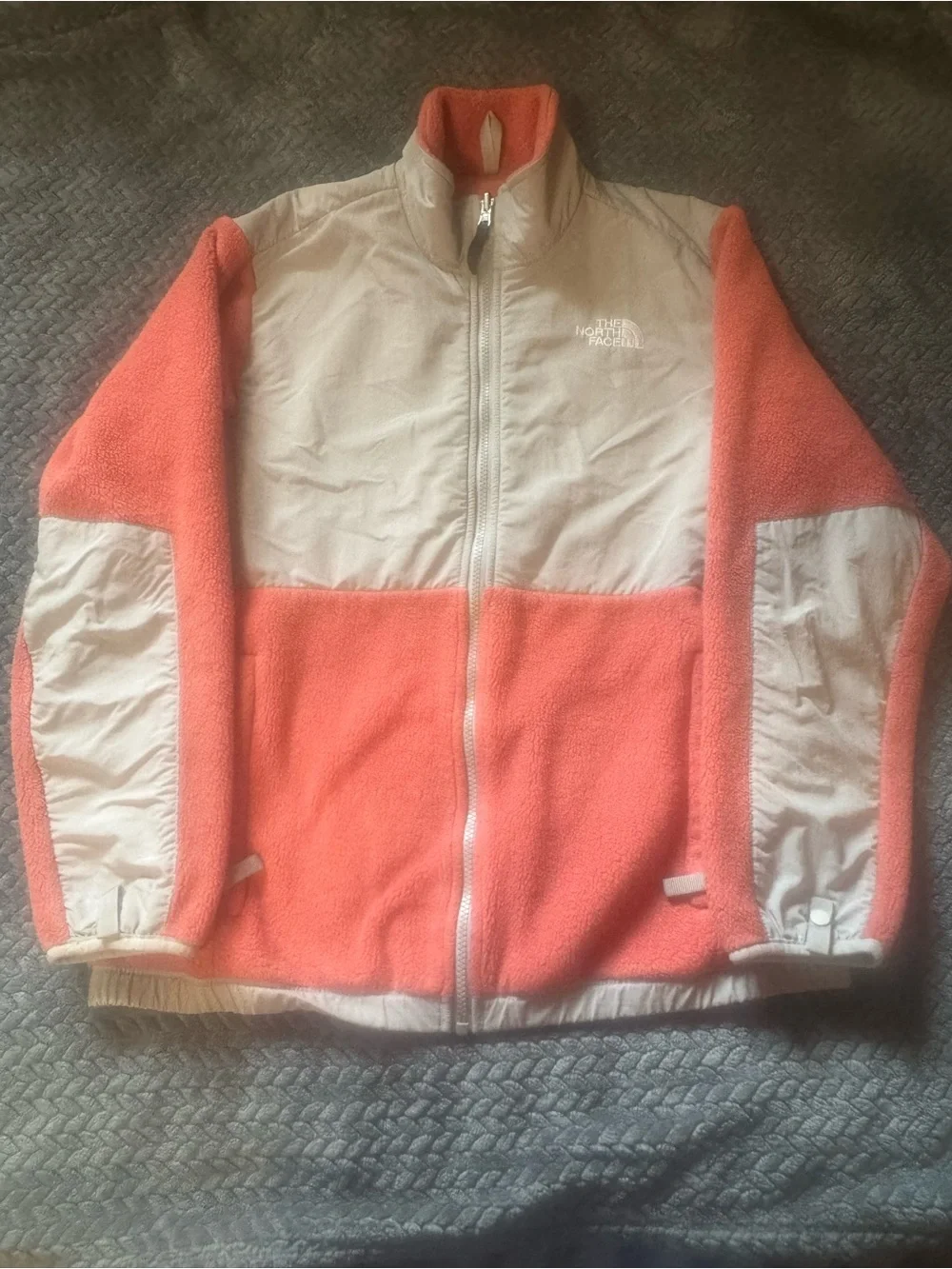The North Face Coral and gray Full-Zip Fleece Jacket girls xl
